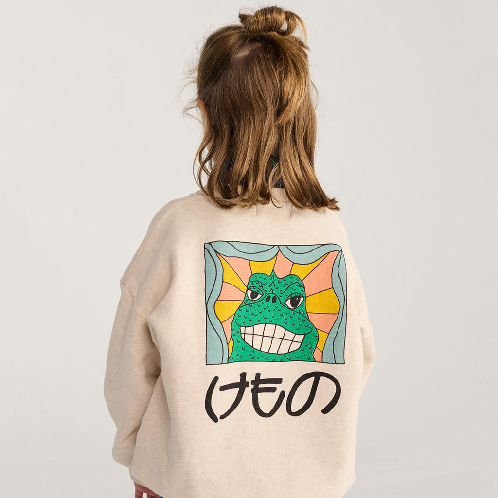 Sweat-shirt décontracté en coton beige à motif bête avec grand imprimé au dos coupe décontractée pour enfants automne hiver (1-13 ans)
