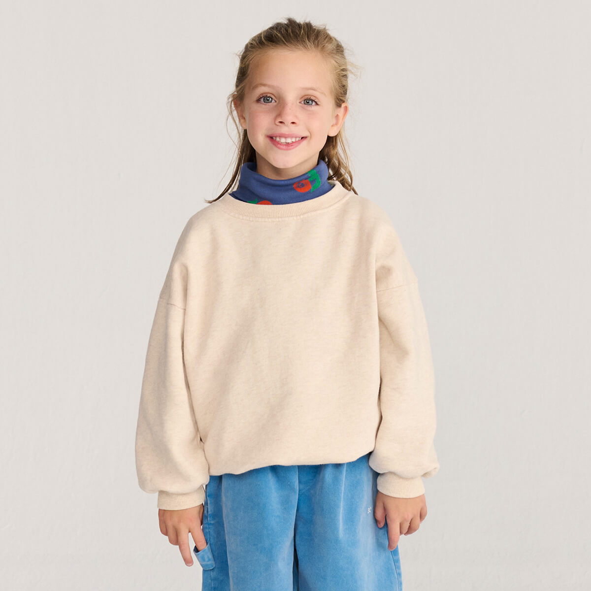 Sweat-shirt décontracté en coton beige à motif bête avec grand imprimé au dos coupe décontractée pour enfants automne hiver (1-13 ans)