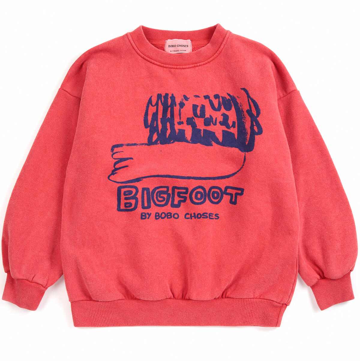 Sweat-shirt décontracté en coton biologique rouge avec motif Bigfoot et imprimé audacieux sur la poitrine, coupe décontractée pour le quotidien des enfants (1-13 ans)