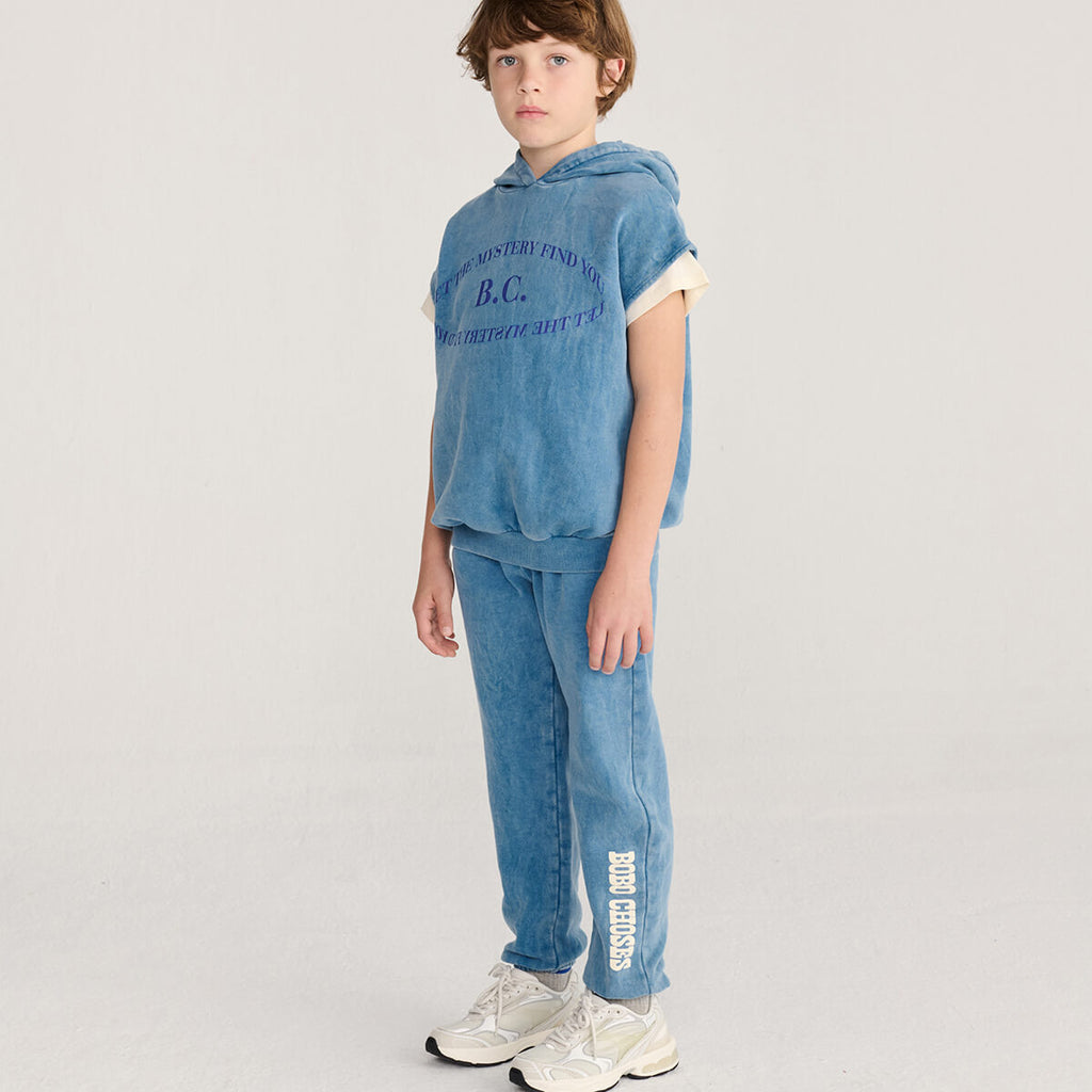 Pantalon de jogging décontracté en mélange de coton biologique avec motif graphique bleu, taille élastiquée et poches latérales pour enfants (1-13 ans)