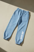 Pantalon de jogging décontracté en mélange de coton biologique avec motif graphique bleu, taille élastiquée et poches latérales pour enfants (1-13 ans)