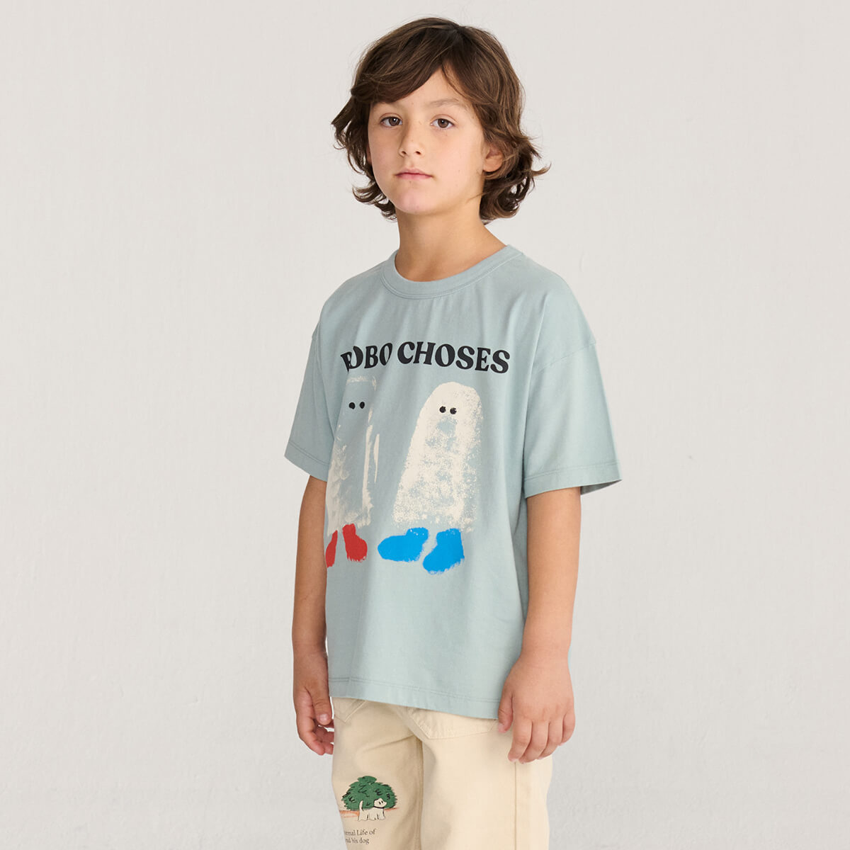 T-shirt en coton imprimé fantôme blanc ludique avec un motif graphique amusant et effrayant pour le quotidien des enfants (2-13 ans)