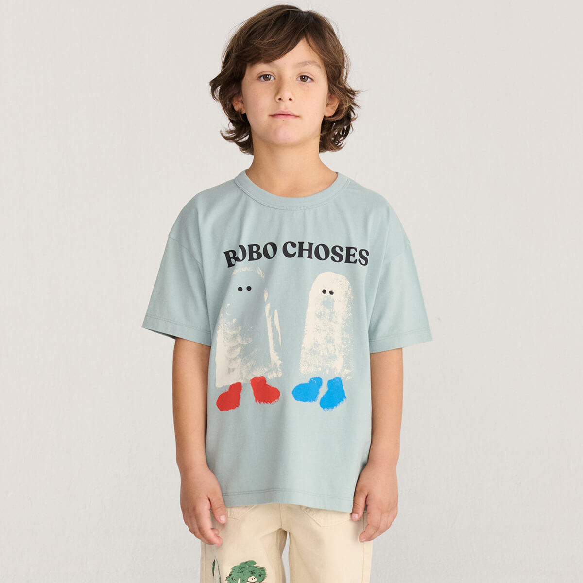 T-shirt en coton imprimé fantôme blanc ludique avec un motif graphique amusant et effrayant pour le quotidien des enfants (2-13 ans)