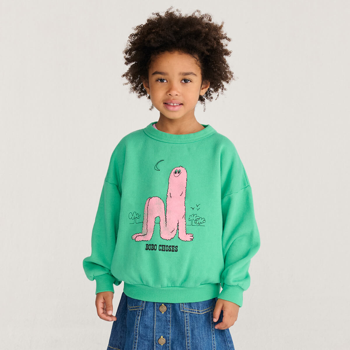 Sweat-shirt décontracté vert à manches longues bouffantes, imprimé rose, en coton biologique, avec poignets côtelés, coupe décontractée pour enfants (1-13 ans)