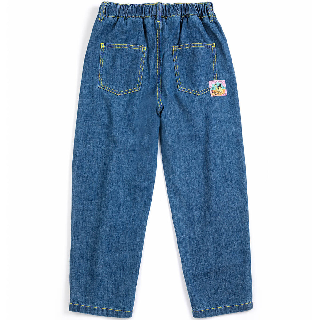 Pantalon en jean dinosaure bleu ludique avec motif graphique amusant pour les enfants (2-13 ans)