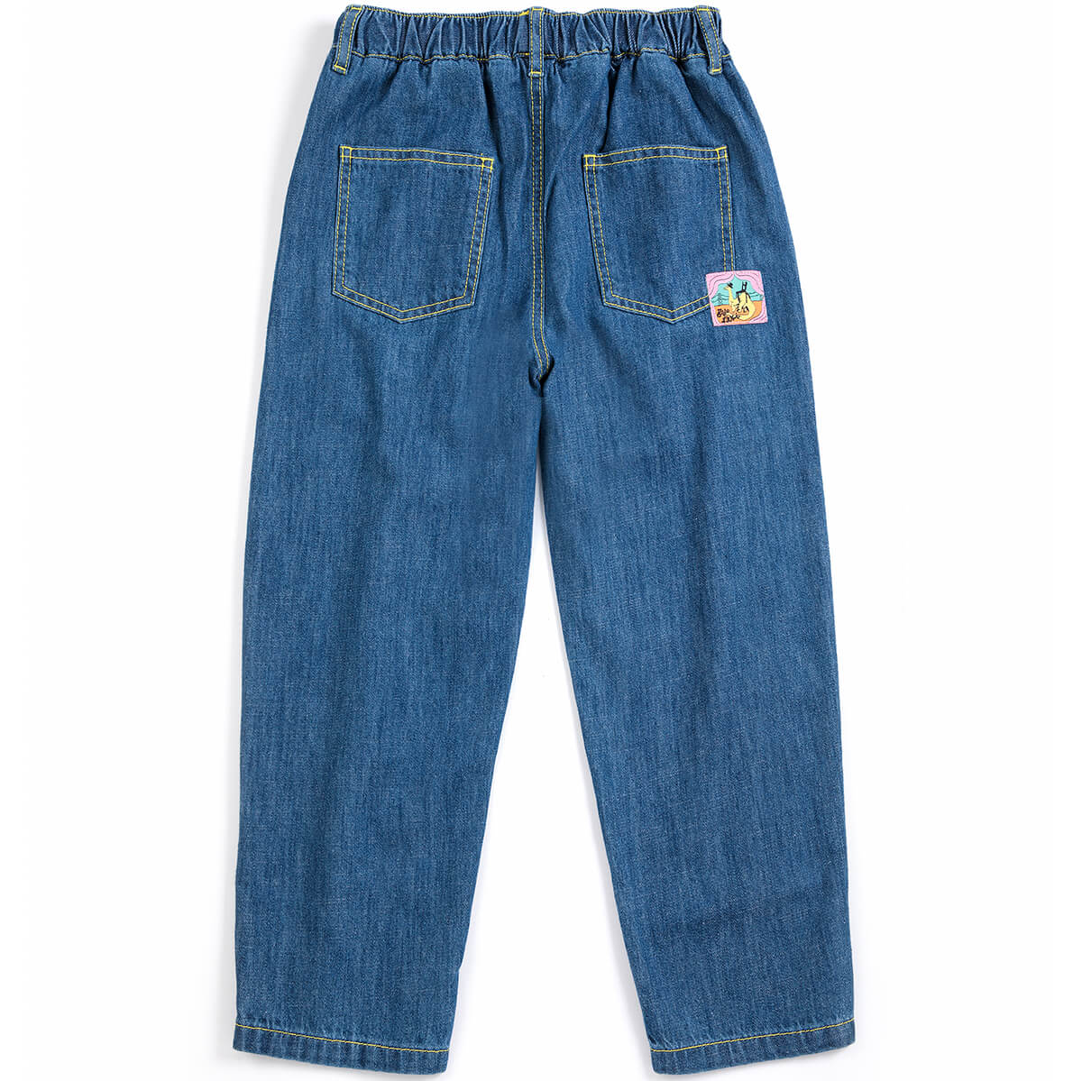 Pantalon en jean dinosaure bleu ludique avec motif graphique amusant pour les enfants (2-13 ans)