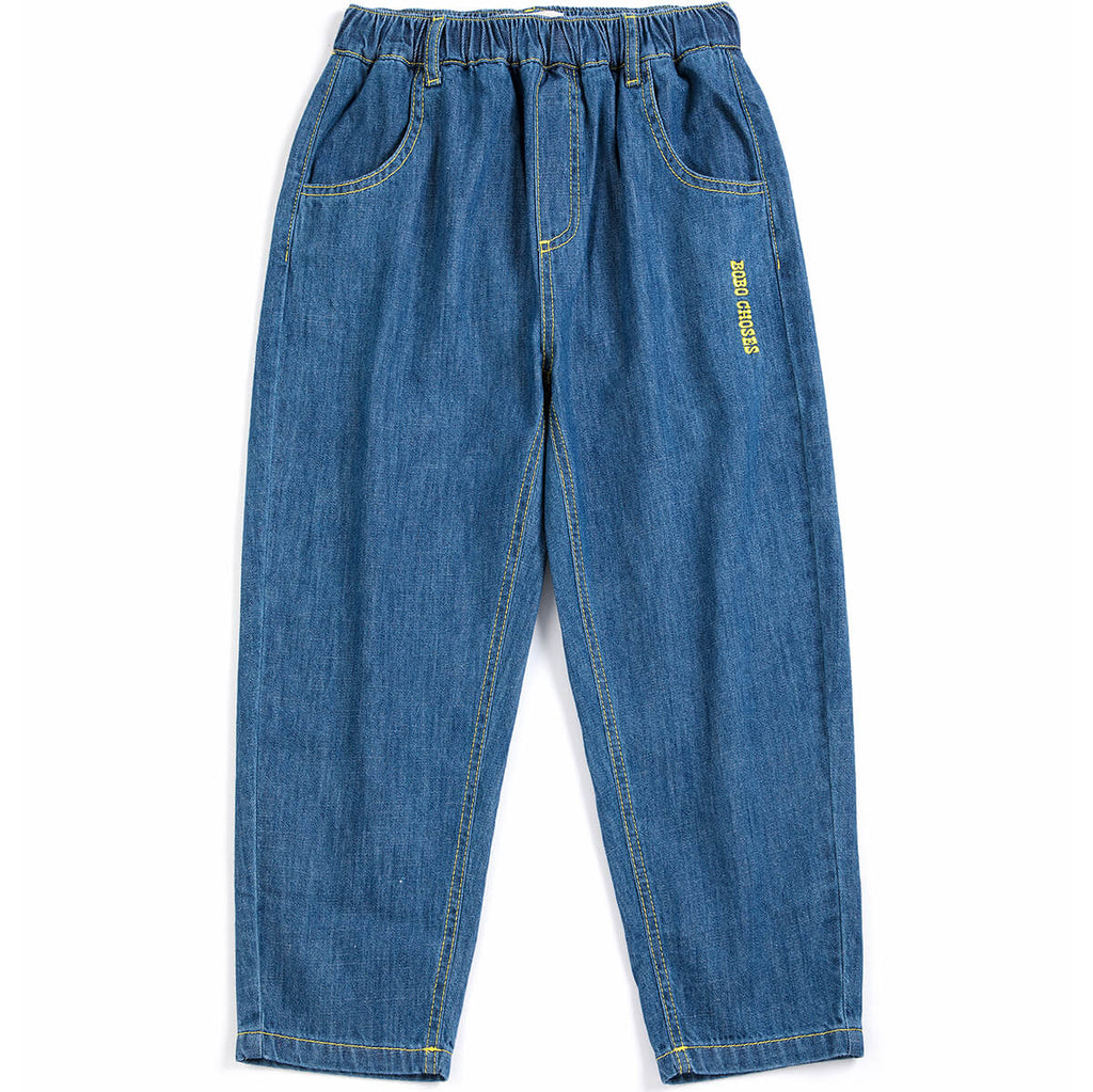 Pantalon en jean dinosaure bleu ludique avec motif graphique amusant pour les enfants (2-13 ans)