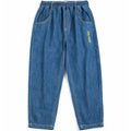 Pantalon en jean dinosaure bleu ludique avec motif graphique amusant pour les enfants (2-13 ans)