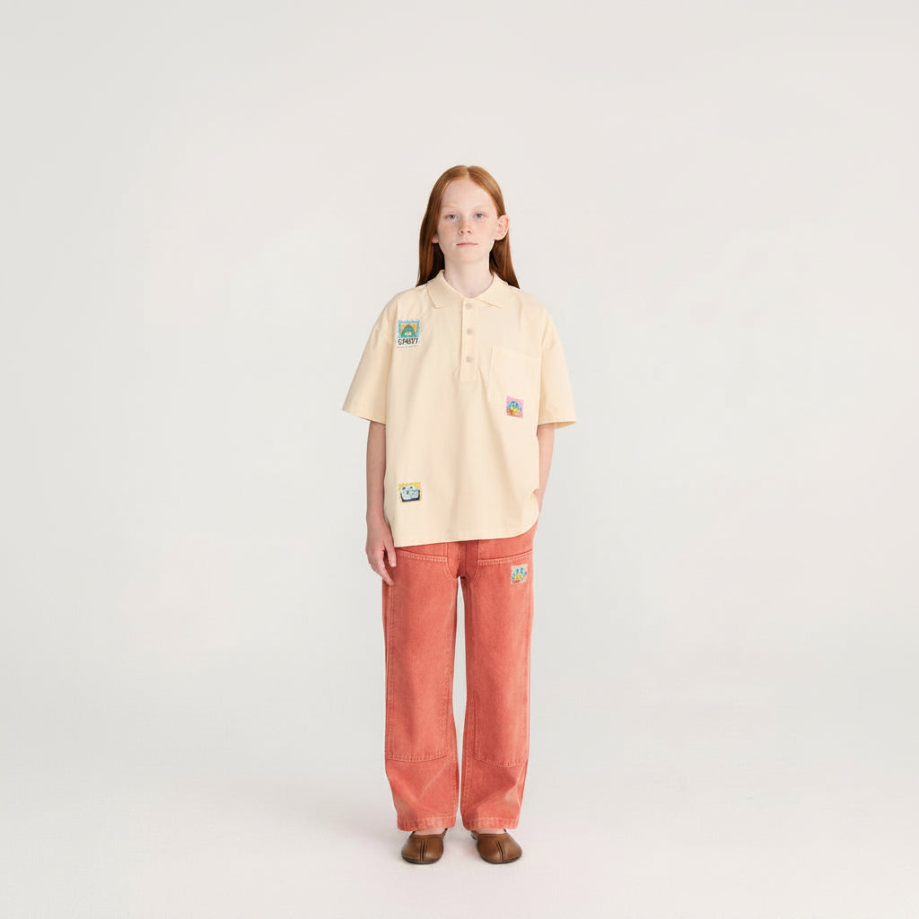 Pantalon en sergé kaki imprimé dinosaure espiègle avec étiquette graphique amusante pour les enfants de 2 à 13 ans