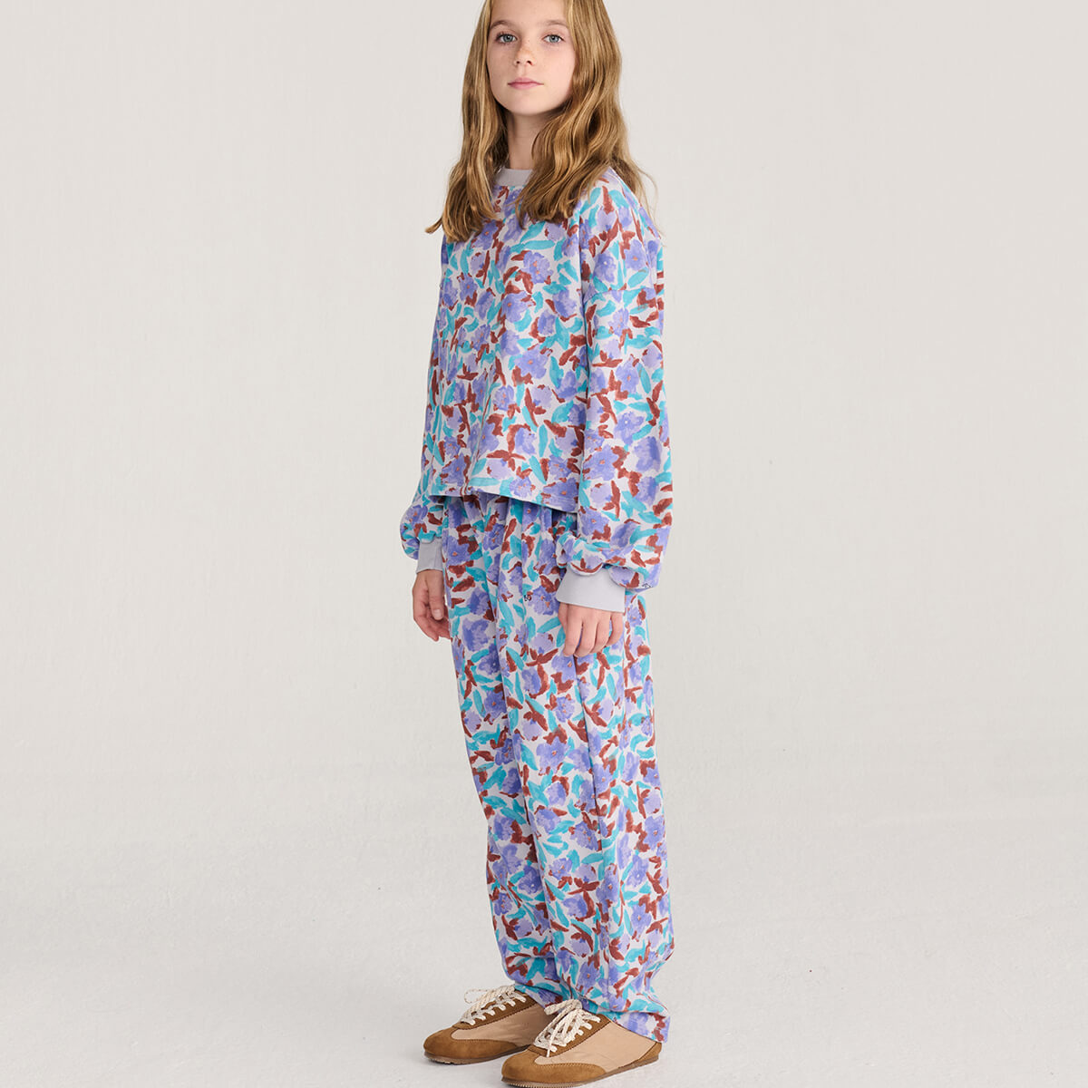 Pantalon de jogging cocon en coton imprimé all-over aquarelle multicolore artistique avec silhouette décontractée oversize pour le quotidien des enfants (2-13 ans)