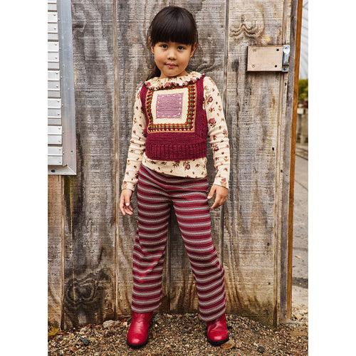 Pantalon ample en coton coupe trapèze, sérigraphie sgraffite artistique bleu Cambridge, avec design décontracté inspiré de l'art pour le quotidien des enfants (2-10 ans)