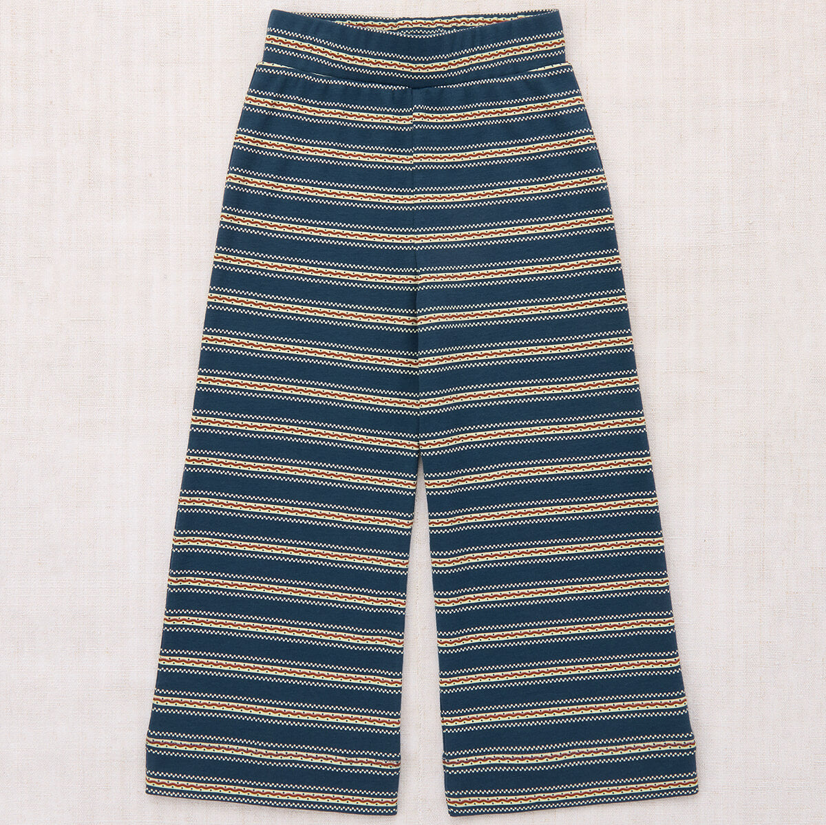 Pantalon à coupe évasée et jambes larges en coton, motif sgraffite artistique bleu marine, inspiré de l'art, pour enfants (2-10 ans)