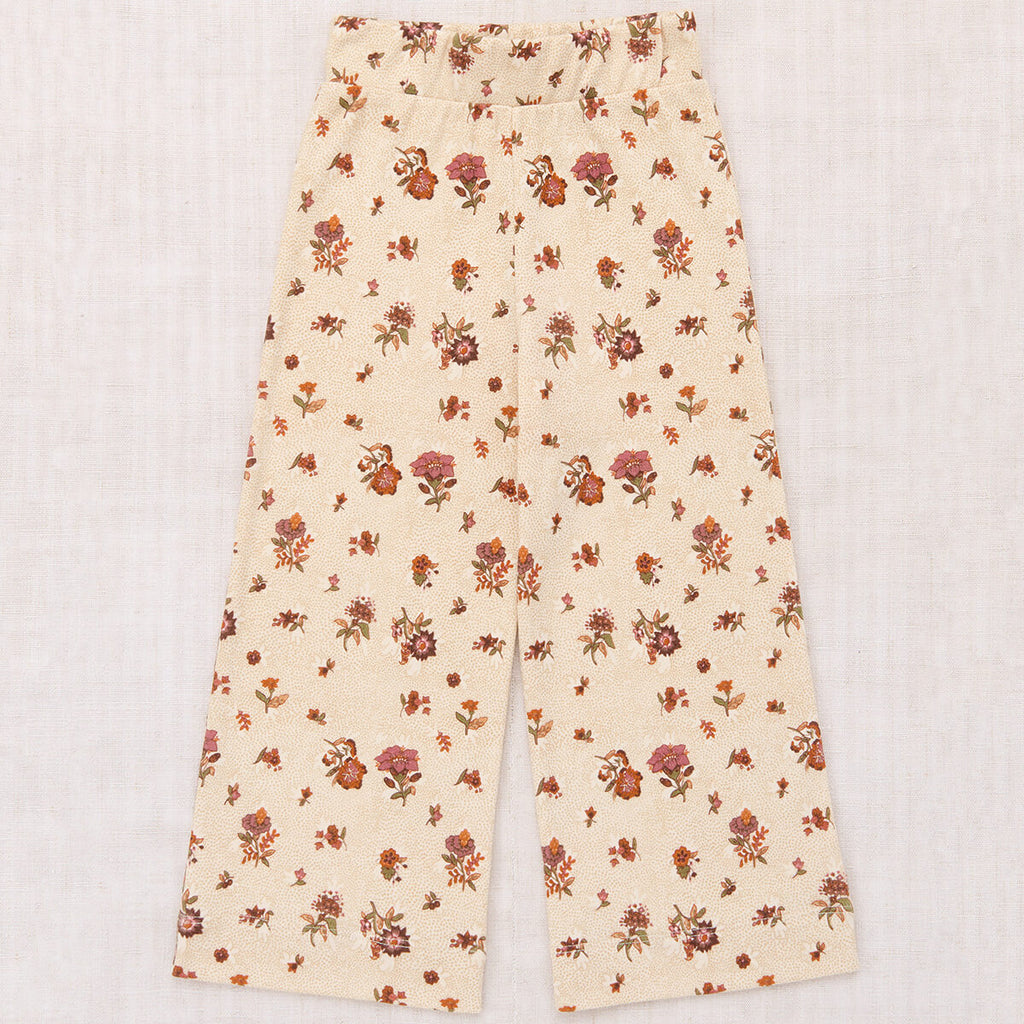 Pantalon large en coton, coupe trapèze, imprimé floral rose antique  blanc naturel artistique, motif floral décontracté pour les enfants de 2 à 10 ans