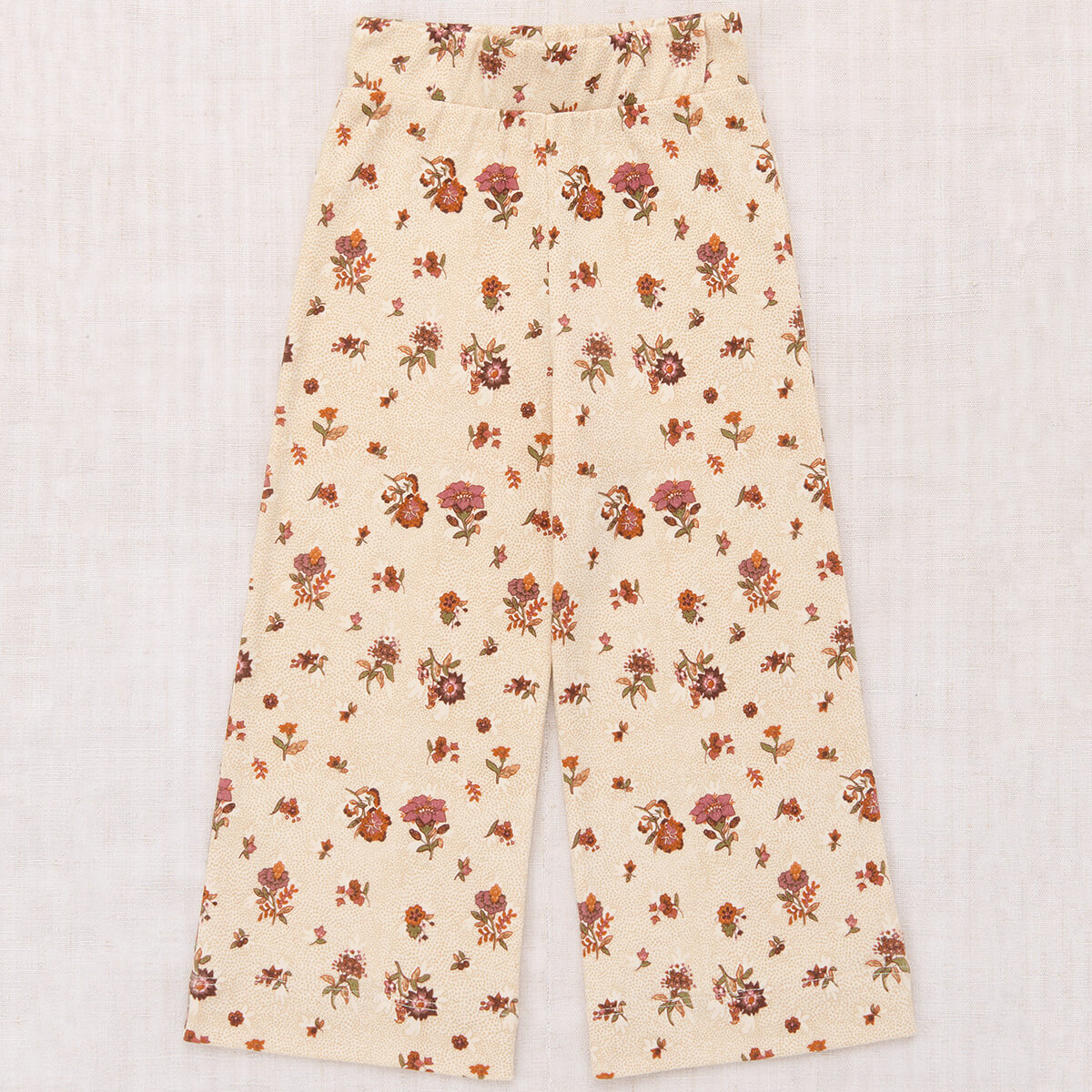Pantalon large en coton, coupe trapèze, imprimé floral rose antique  blanc naturel artistique, motif floral décontracté pour les enfants de 2 à 10 ans