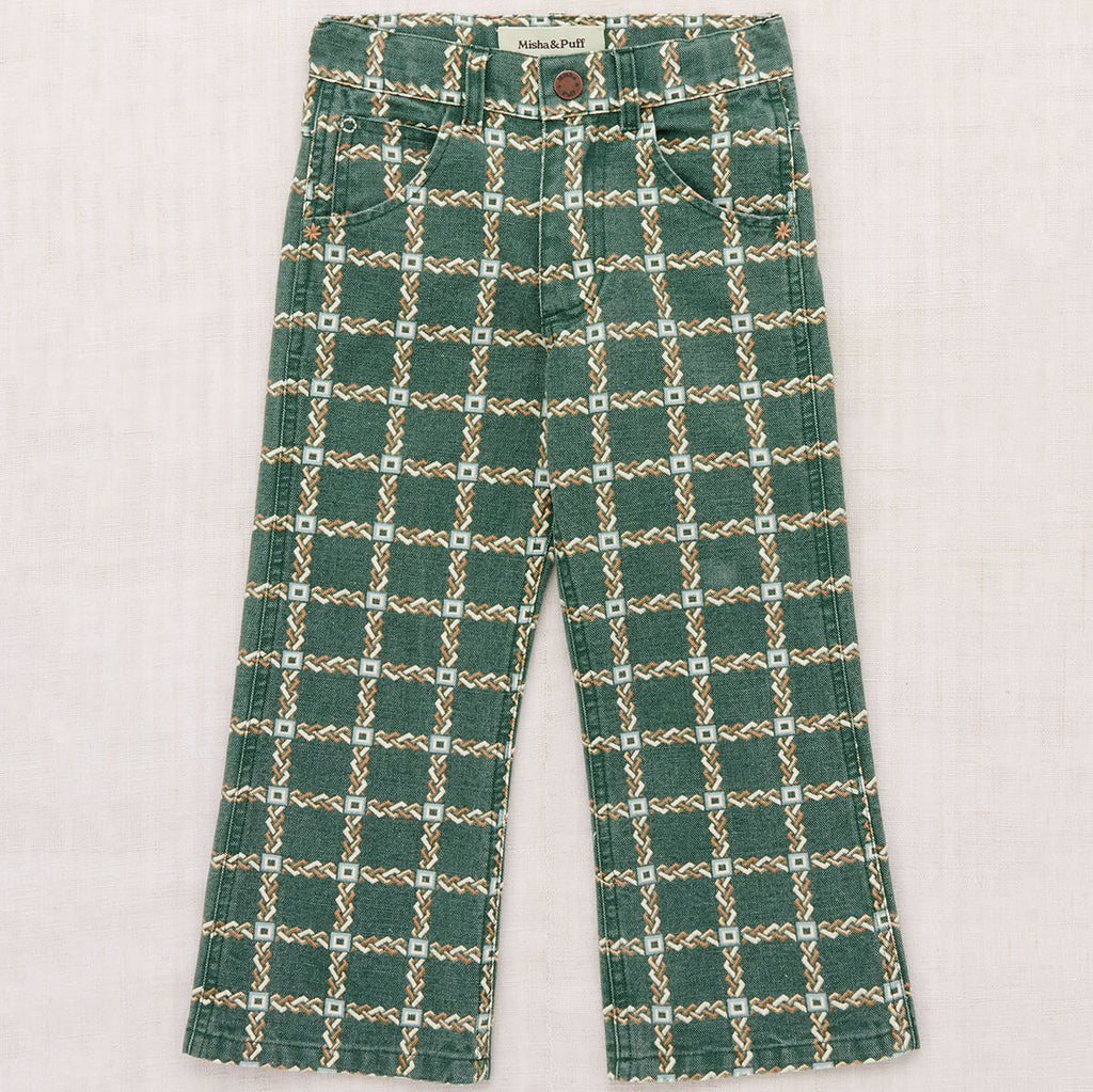 Pantalon évasé ajusté en toile de coton vert olive uni pour enfants (3-8 ans)
