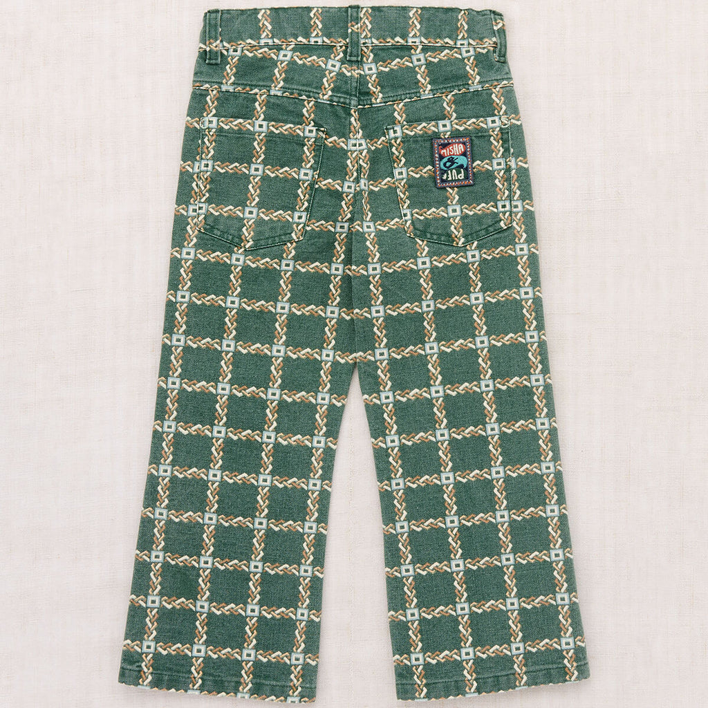 Pantalon évasé ajusté en toile de coton vert olive uni pour enfants (3-8 ans)