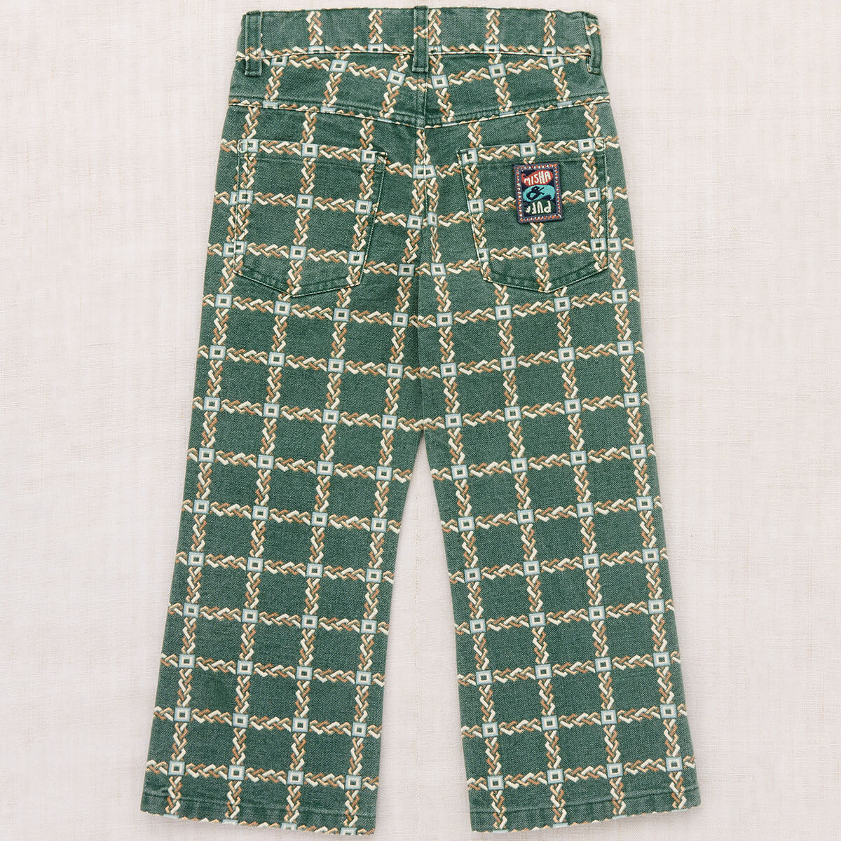 Pantalon évasé ajusté en toile de coton vert olive uni pour enfants (3-8 ans)