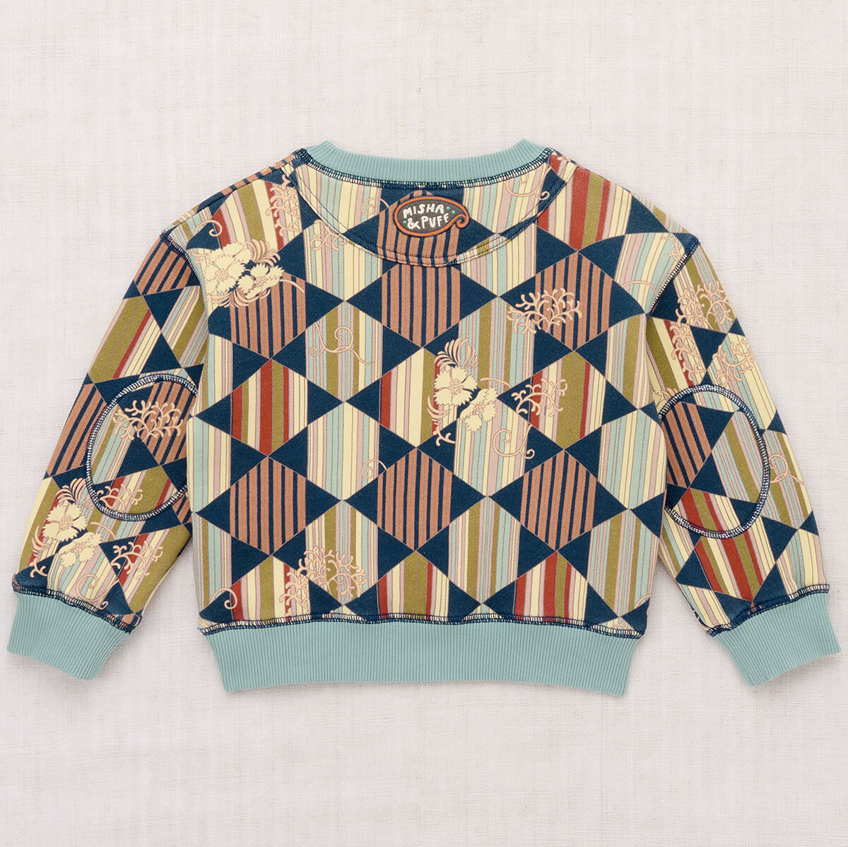 Sweat-shirt ras du cou en coton imprimé à motifs géométriques marins pour enfants, avec blocs de couleur, pour le quotidien (3-8 ans)