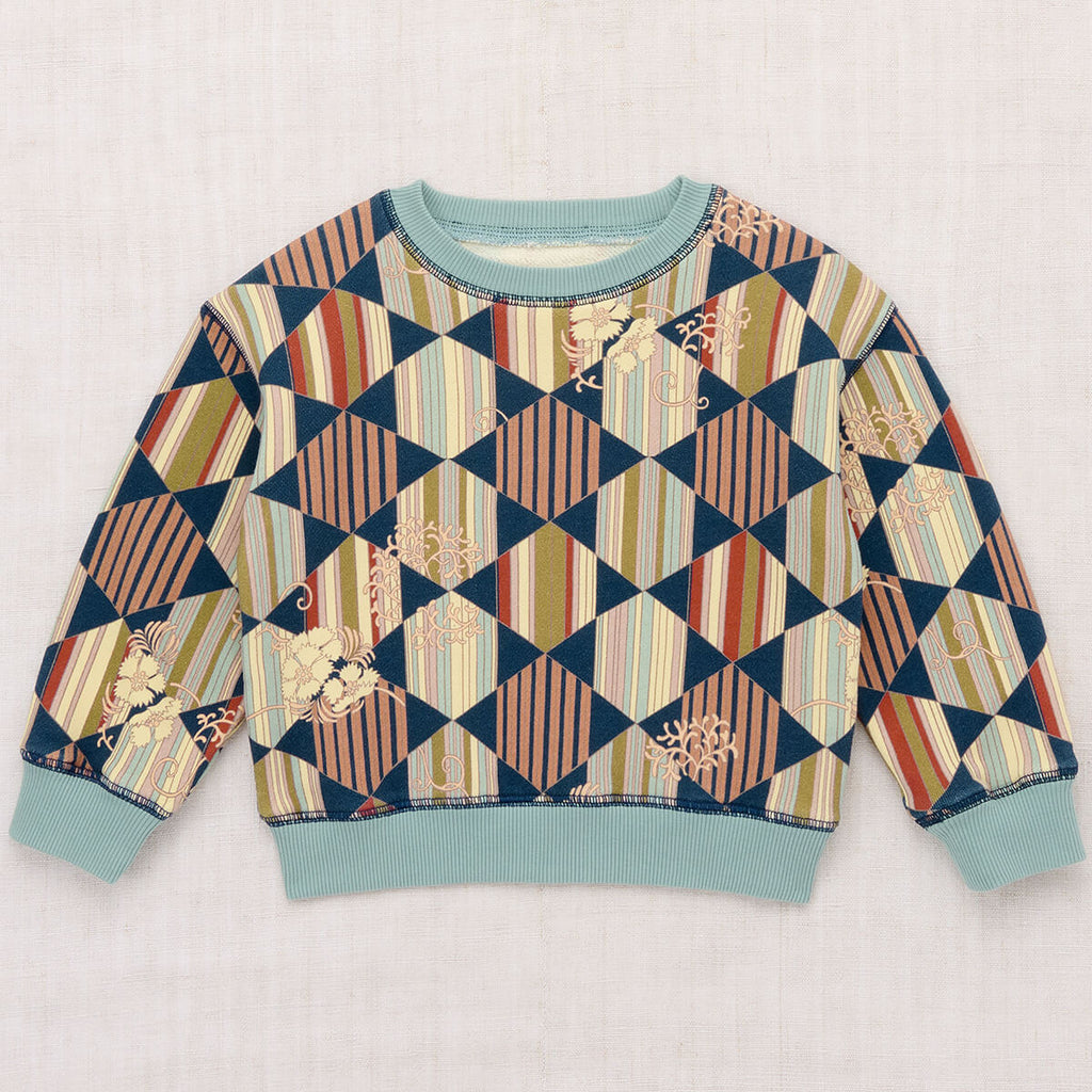 Sweat-shirt ras du cou en coton imprimé à motifs géométriques marins pour enfants, avec blocs de couleur, pour le quotidien (3-8 ans)