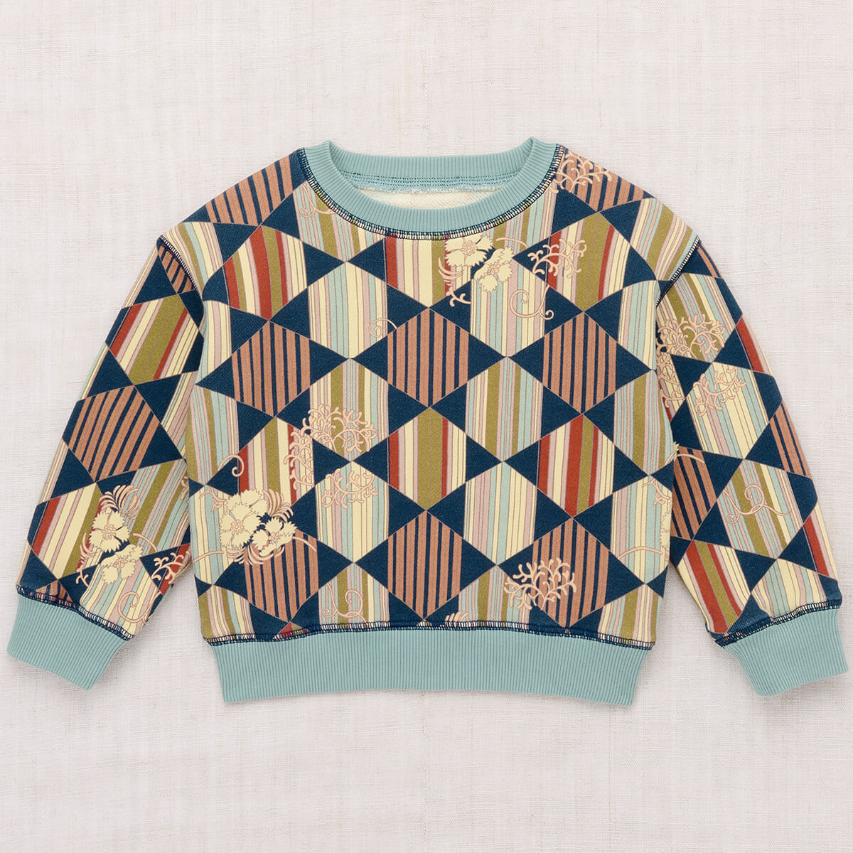 Sweat-shirt ras du cou en coton imprimé à motifs géométriques marins pour enfants, avec blocs de couleur, pour le quotidien (3-8 ans)