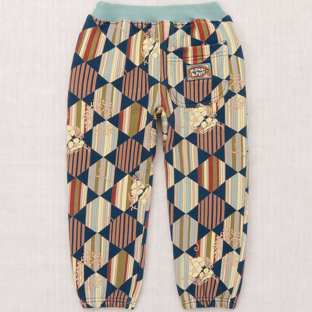 Pantalon de jogging en coton à imprimé géométrique sportif bleu marine, taille élastique, design actif pour enfants, sport quotidien (3-8 ans)
