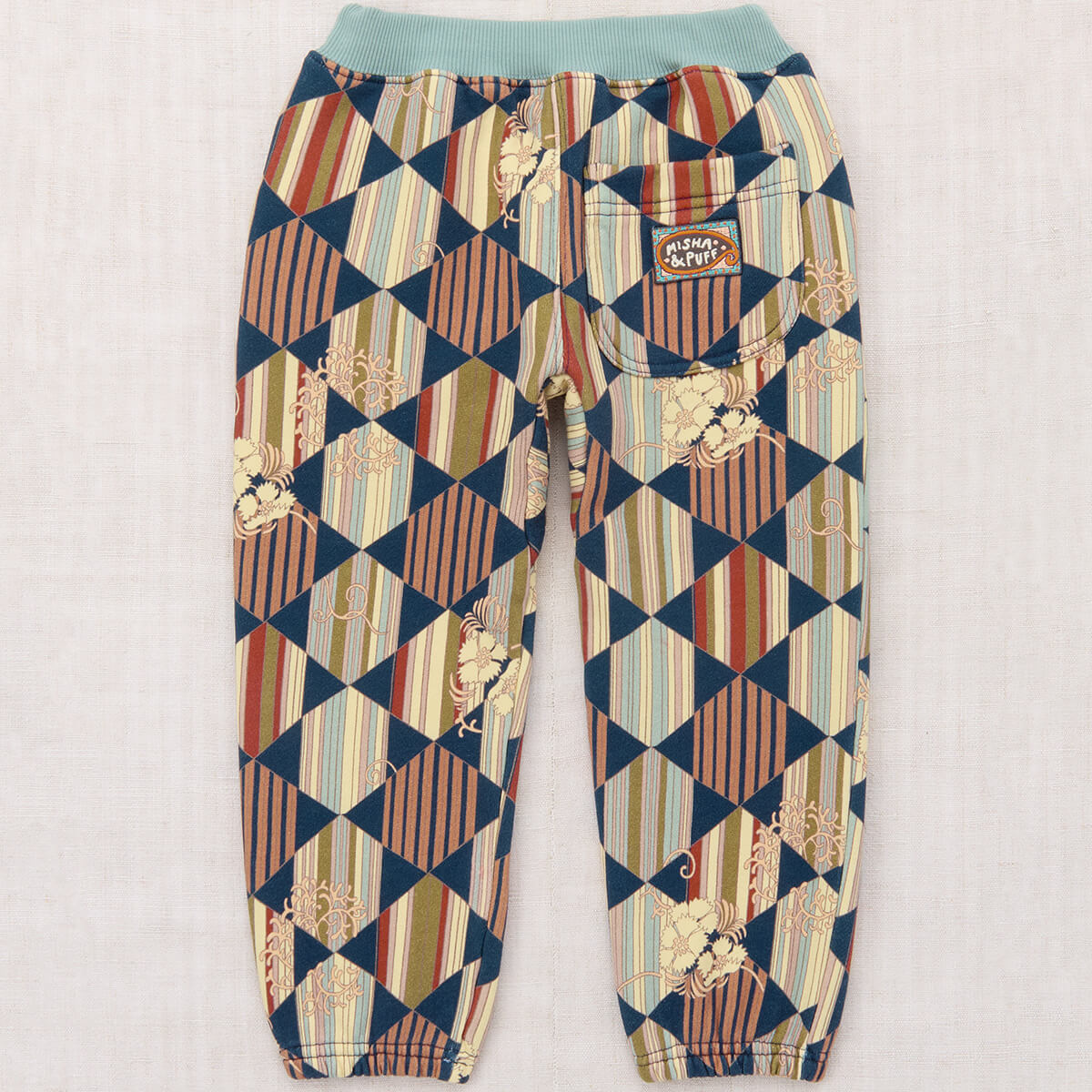 Pantalon de jogging en coton à imprimé géométrique sportif bleu marine, taille élastique, design actif pour enfants, sport quotidien (3-8 ans)