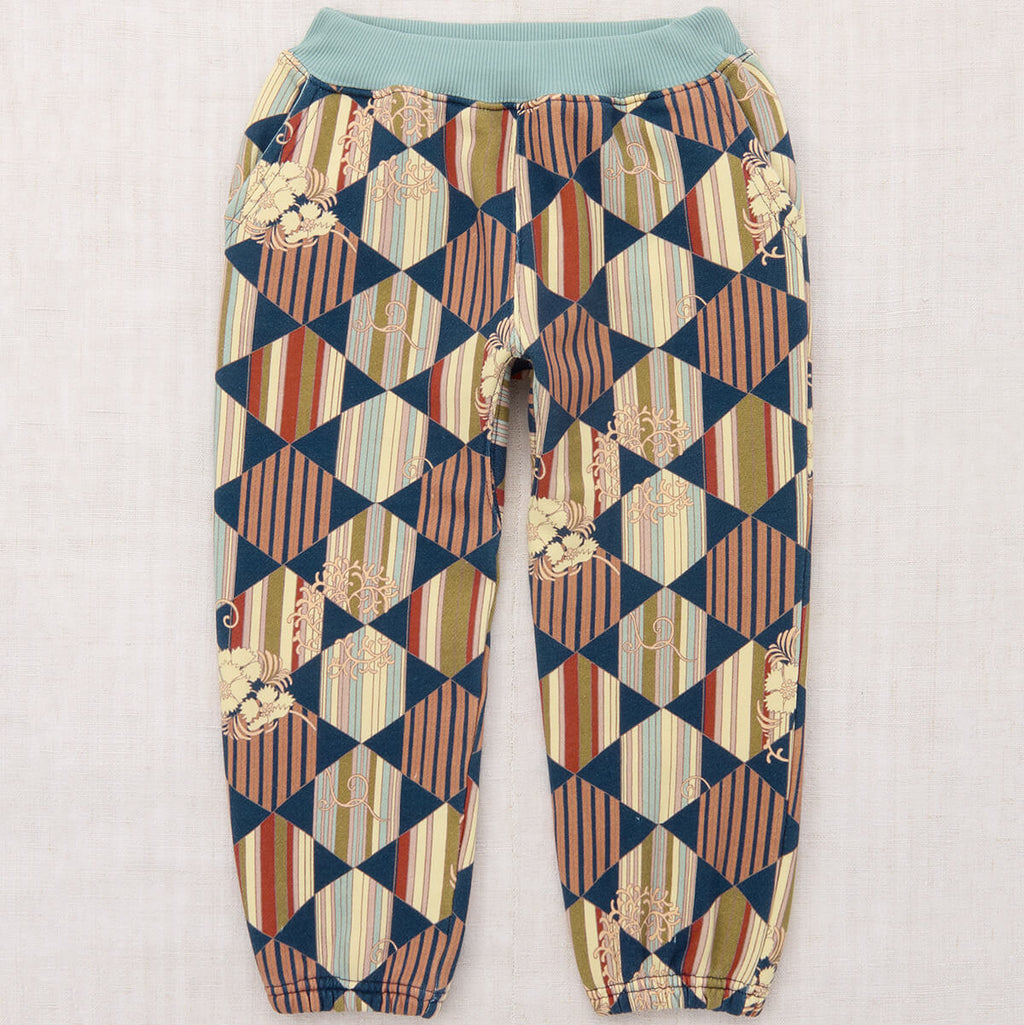 Pantalon de jogging en coton à imprimé géométrique sportif bleu marine, taille élastique, design actif pour enfants, sport quotidien (3-8 ans)