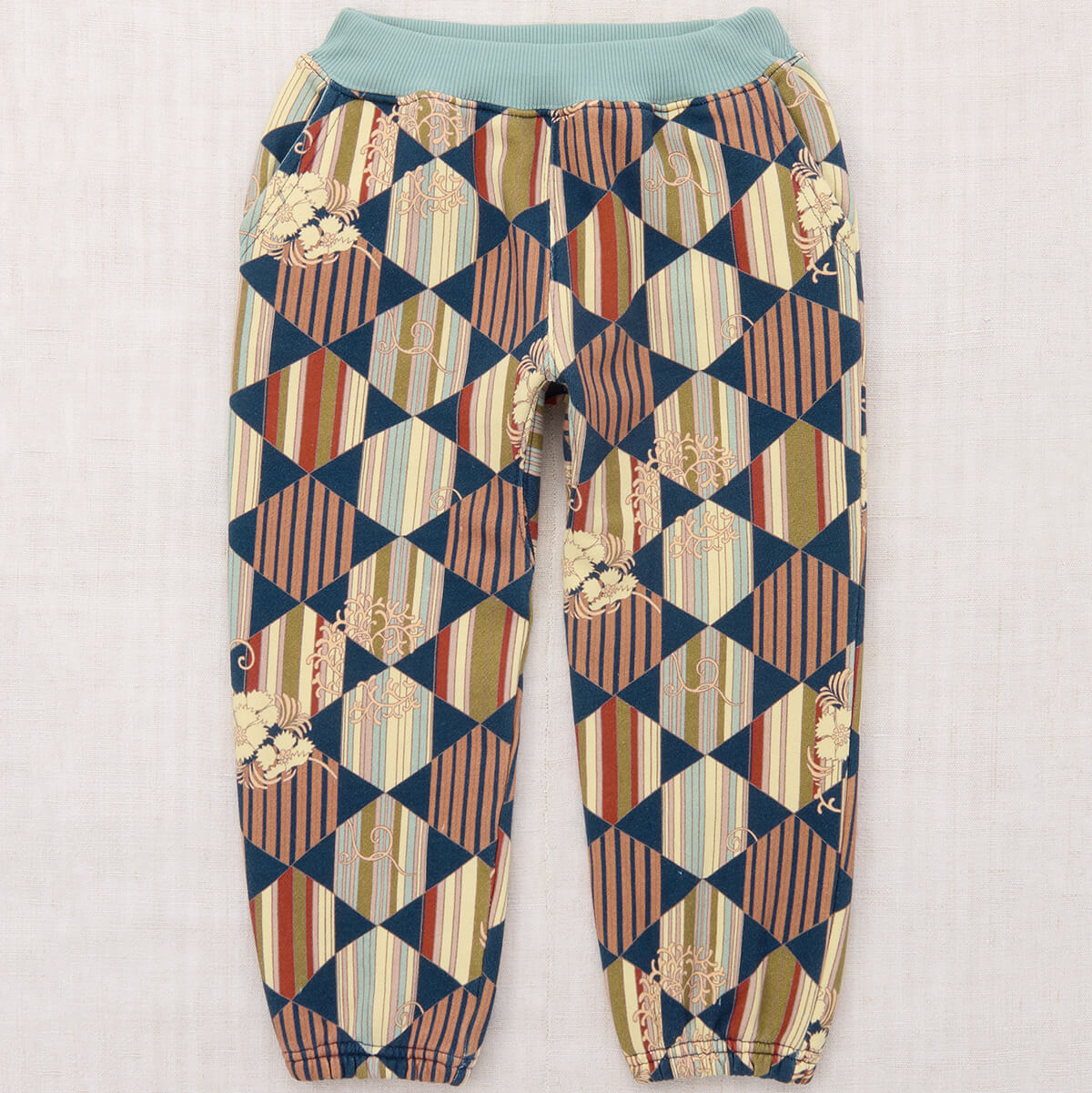 Pantalon de jogging en coton à imprimé géométrique sportif bleu marine, taille élastique, design actif pour enfants, sport quotidien (3-8 ans)