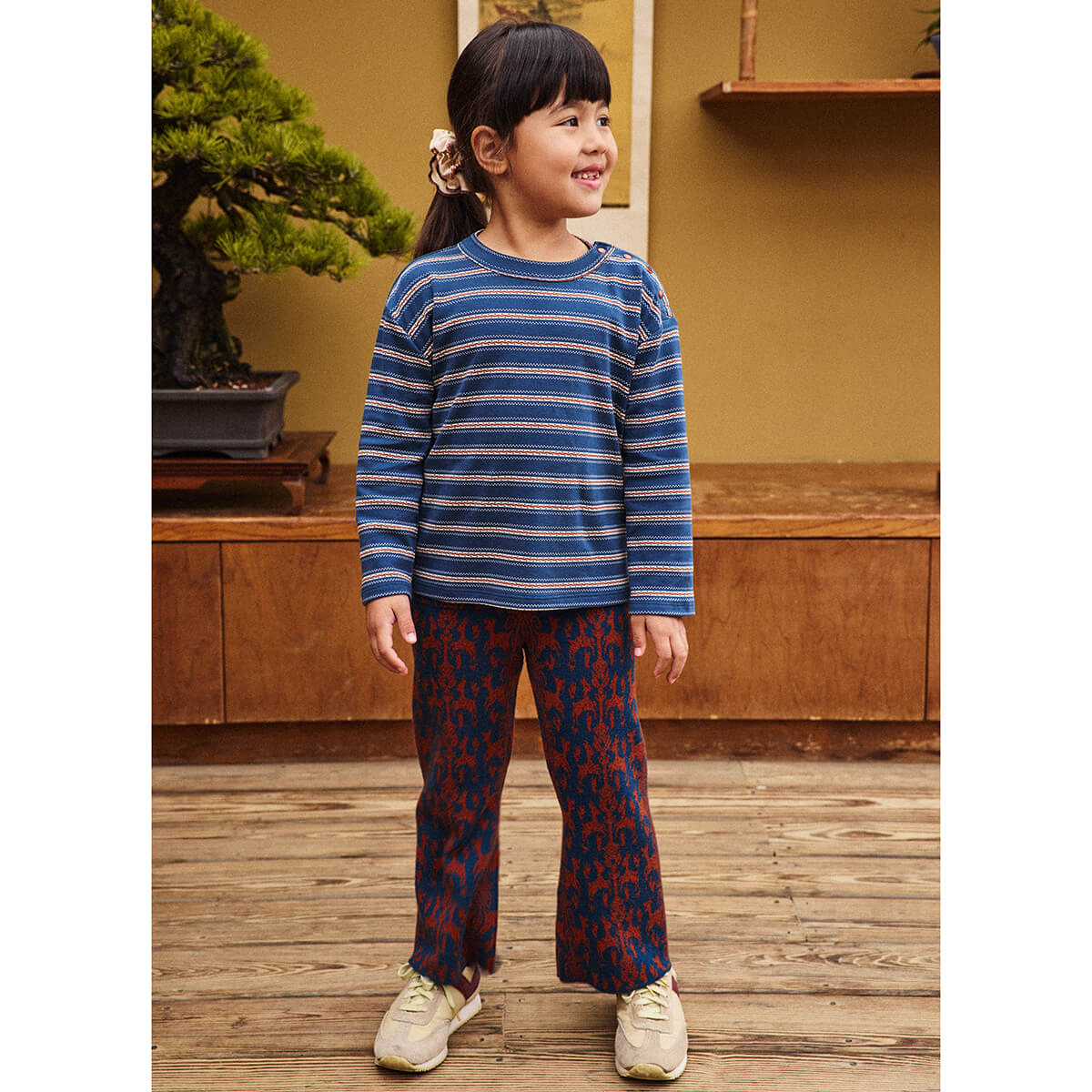 Pantalon Fuselé Évasé en Jacquard Laine Mérinos Faune Marine Artistique avec Poches Plaquées Taille Élastique pour Enfants Automne Hiver (2-8 ans)
