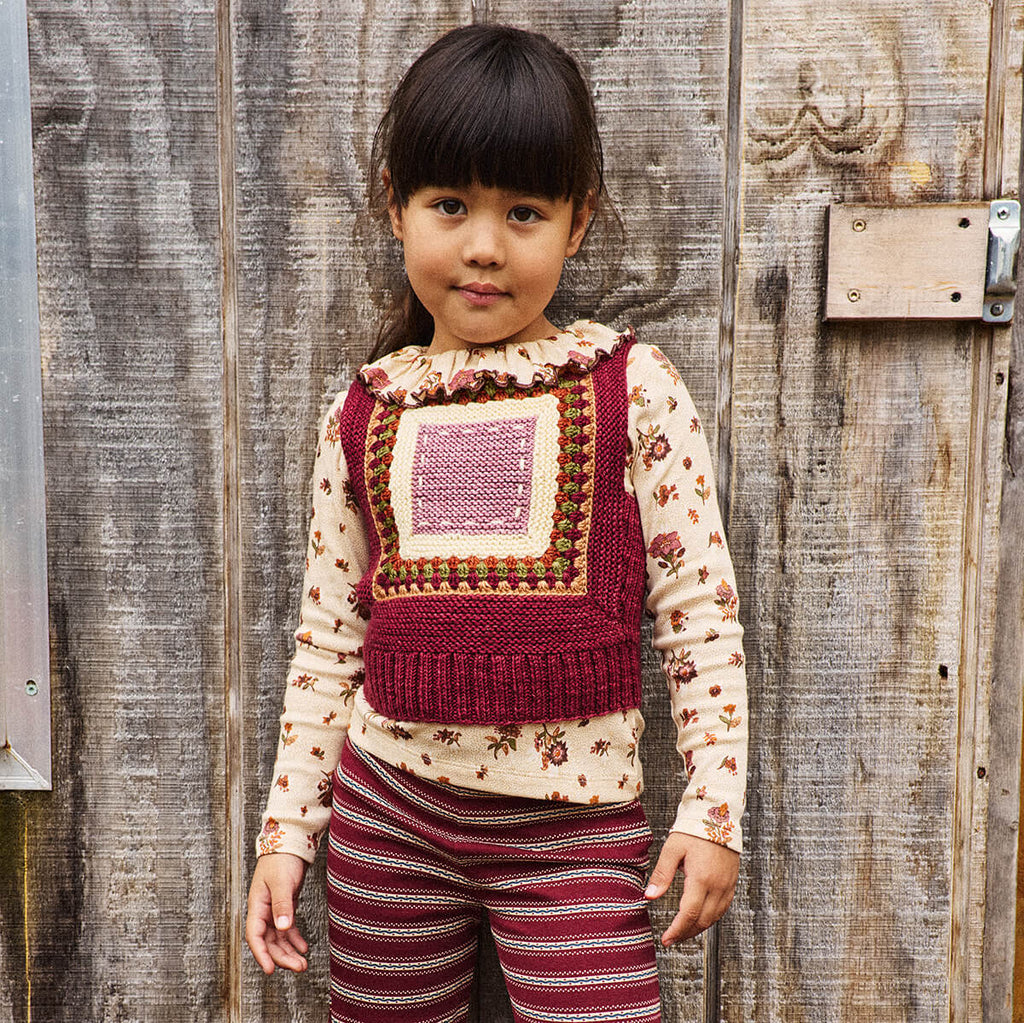 Haut décontracté en coton à imprimé floral fleuri Artistic Natural-White Antique-Rose Holyoke avec motif floral léger pour enfants (2-8 ans)