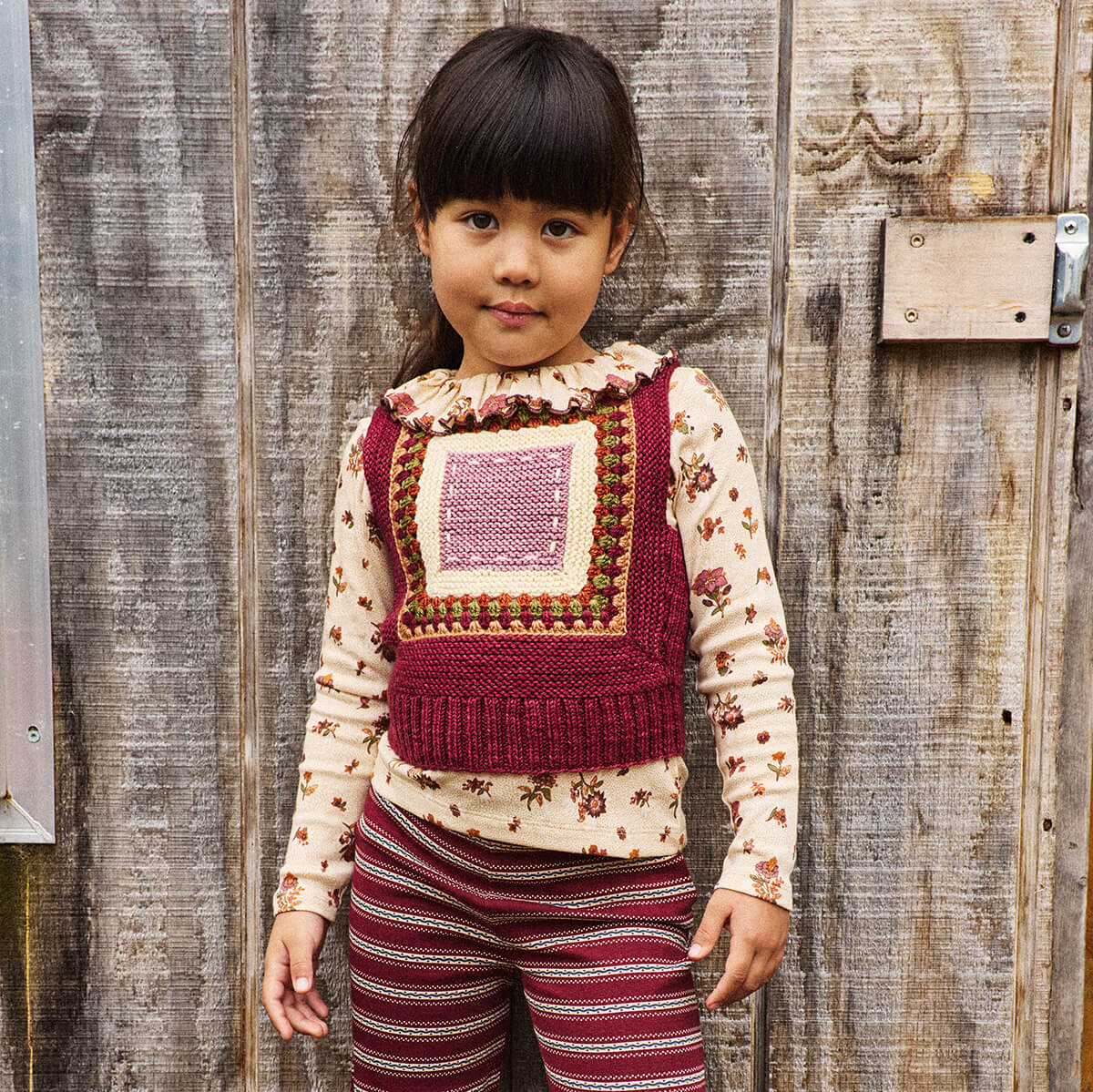 Haut décontracté en coton à imprimé floral fleuri Artistic Natural-White Antique-Rose Holyoke avec motif floral léger pour enfants (2-8 ans)