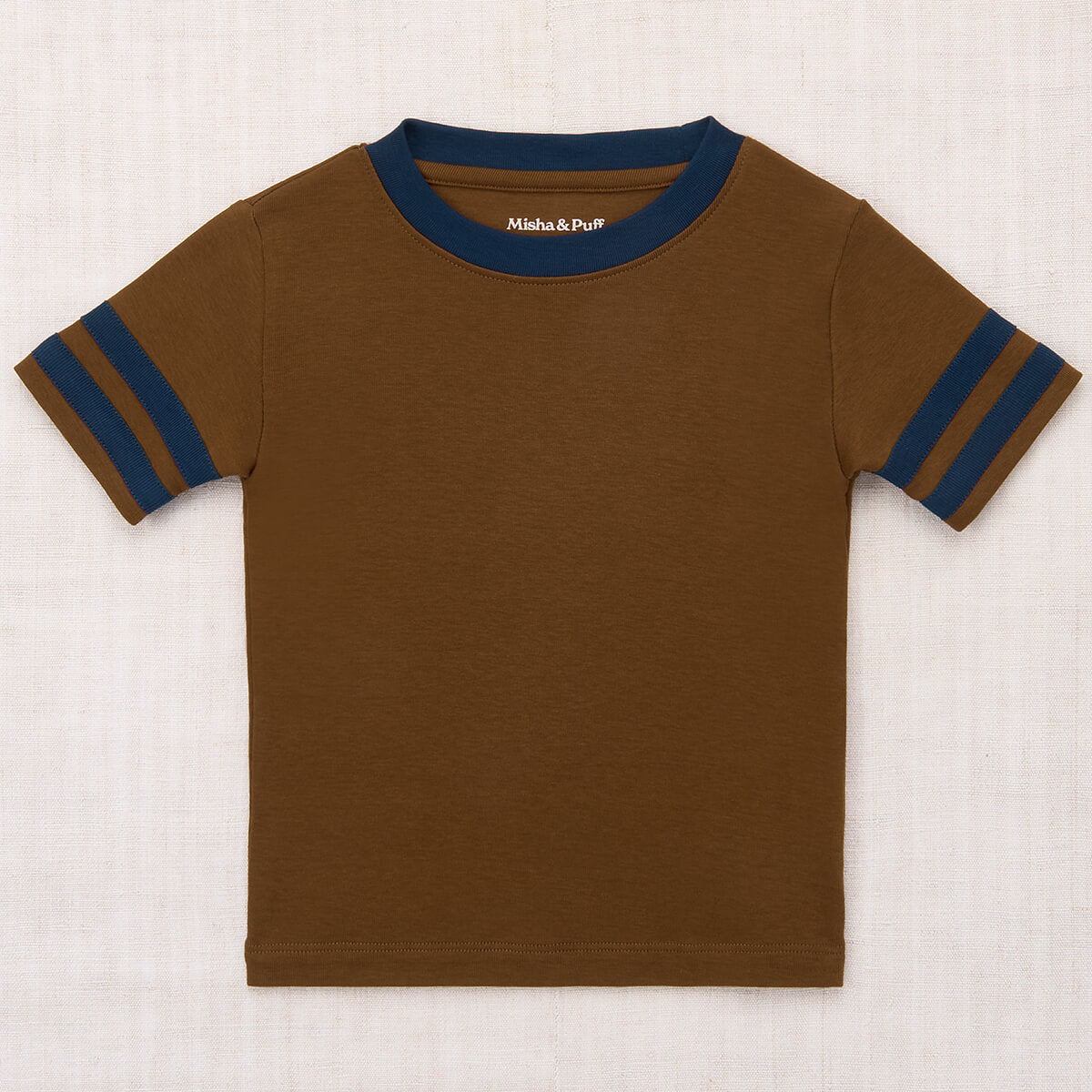 T-shirt décontracté en coton uni muscade à col rond et manches courtes, coupe décontractée et sportive pour le quotidien des enfants (2-10 ans)