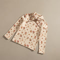 Haut en coton biologique à motif floral rose antique blanc naturel artistique avec détail foulard au col, idéal pour le quotidien des enfants (2-8 ans)