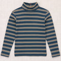 Top à manches longues col roulé en coton pour enfants, avec motif sgraffite artistique bleu marine et col haut inspiré de l'art, pour l'automne et l'hiver (2-10 ans)