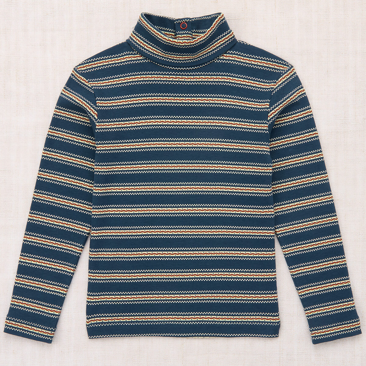 Top à manches longues col roulé en coton pour enfants, avec motif sgraffite artistique bleu marine et col haut inspiré de l'art, pour l'automne et l'hiver (2-10 ans)