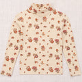 Haut à col roulé et manches longues en coton imprimé floral Holyoke rose antique blanc naturel artistique, à col haut floral et chaud pour enfants, automne (2-10 ans)