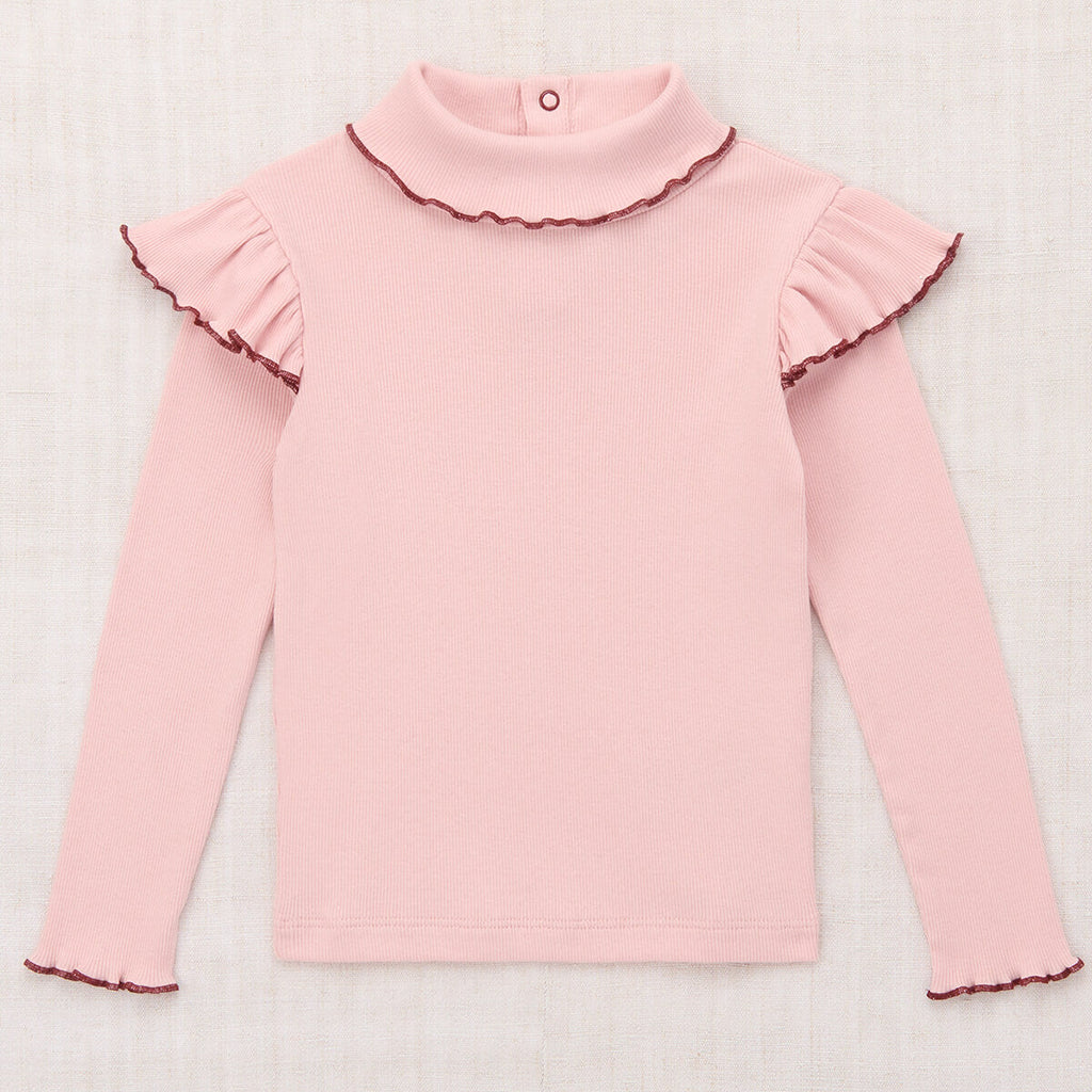 Haut à col roulé uni en coton rose cerise à manches longues et col haut au design épuré pour enfants, collection automne-hiver (2-10 ans)