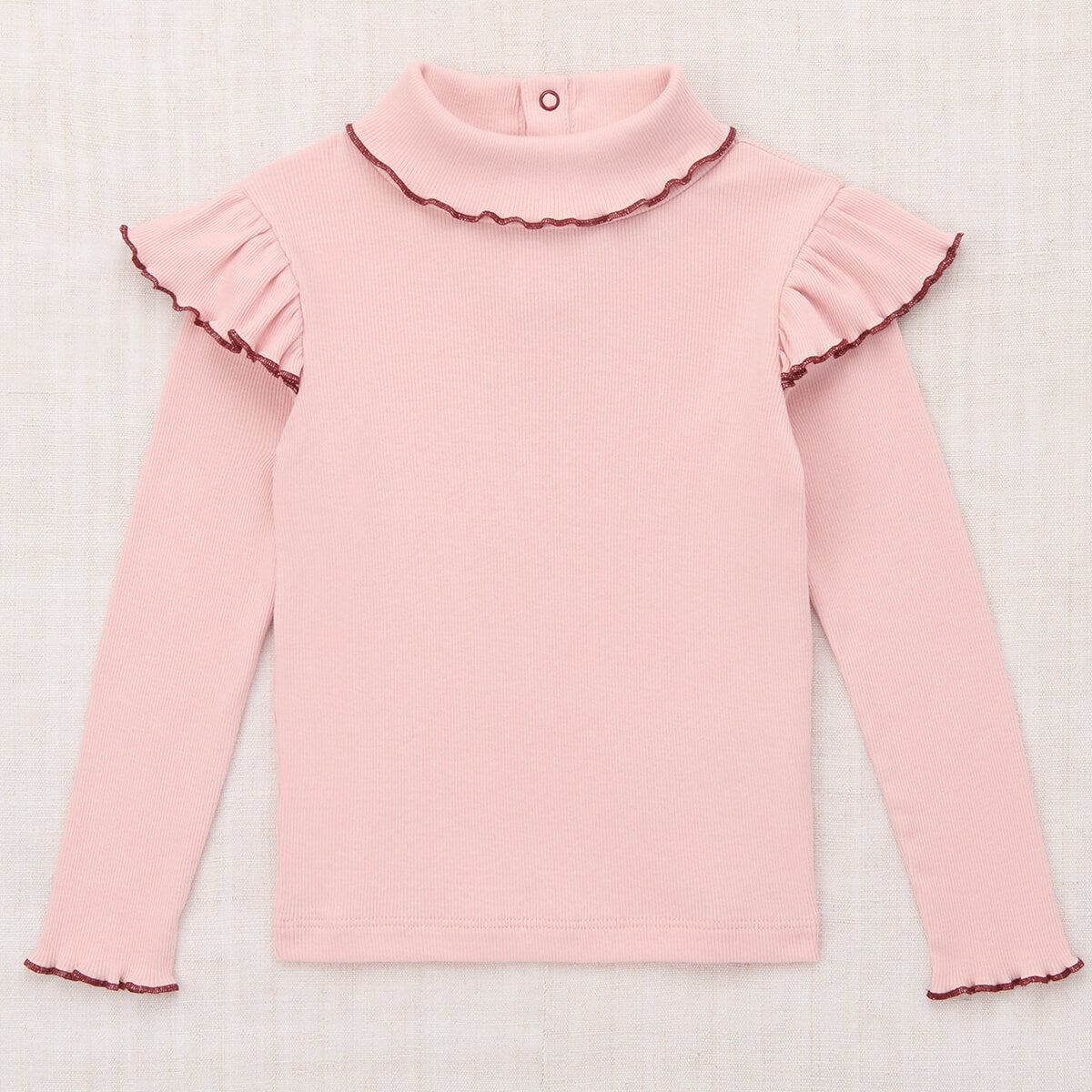 Haut à col roulé uni en coton rose cerise à manches longues et col haut au design épuré pour enfants, collection automne-hiver (2-10 ans)