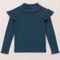 Haut Enfant Minimaliste Marine Uni Coton Col Roulé Manches Longues Chaleur Col Montant Automne Hiver (2-10 ans)