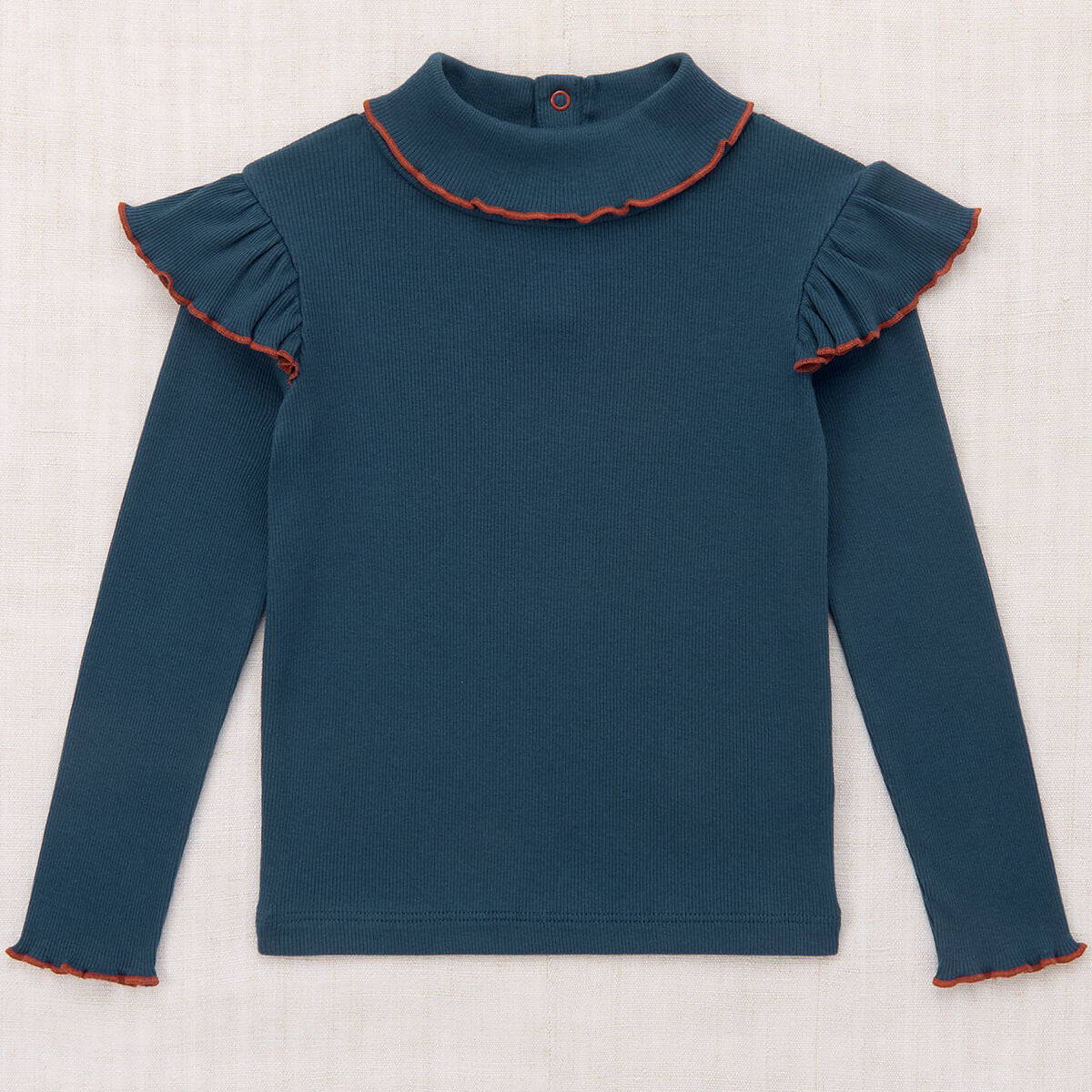 Haut Enfant Minimaliste Marine Uni Coton Col Roulé Manches Longues Chaleur Col Montant Automne Hiver (2-10 ans)