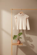Col roulé minimaliste en coton uni blanc naturel, à manches longues et col montant, design polyvalent pour enfants, automne-hiver (2-10 ans)