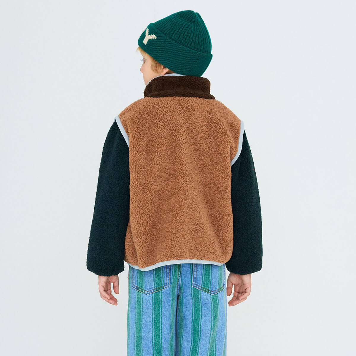 Veste décontractée en sherpa color-block marron clair avec doublure polaire chaude pour enfants Automne Hiver (2-12 ans)