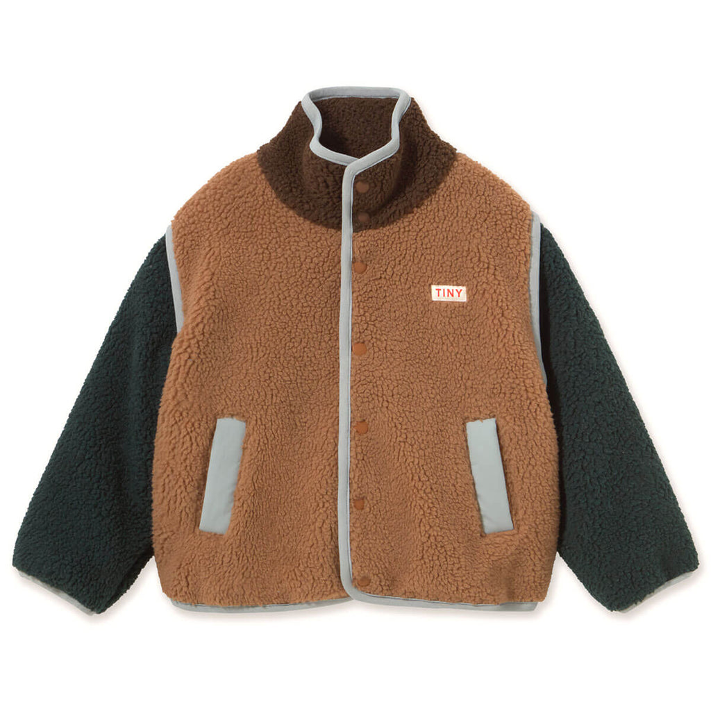 Veste décontractée en sherpa color-block marron clair avec doublure polaire chaude pour enfants Automne Hiver (2-12 ans)