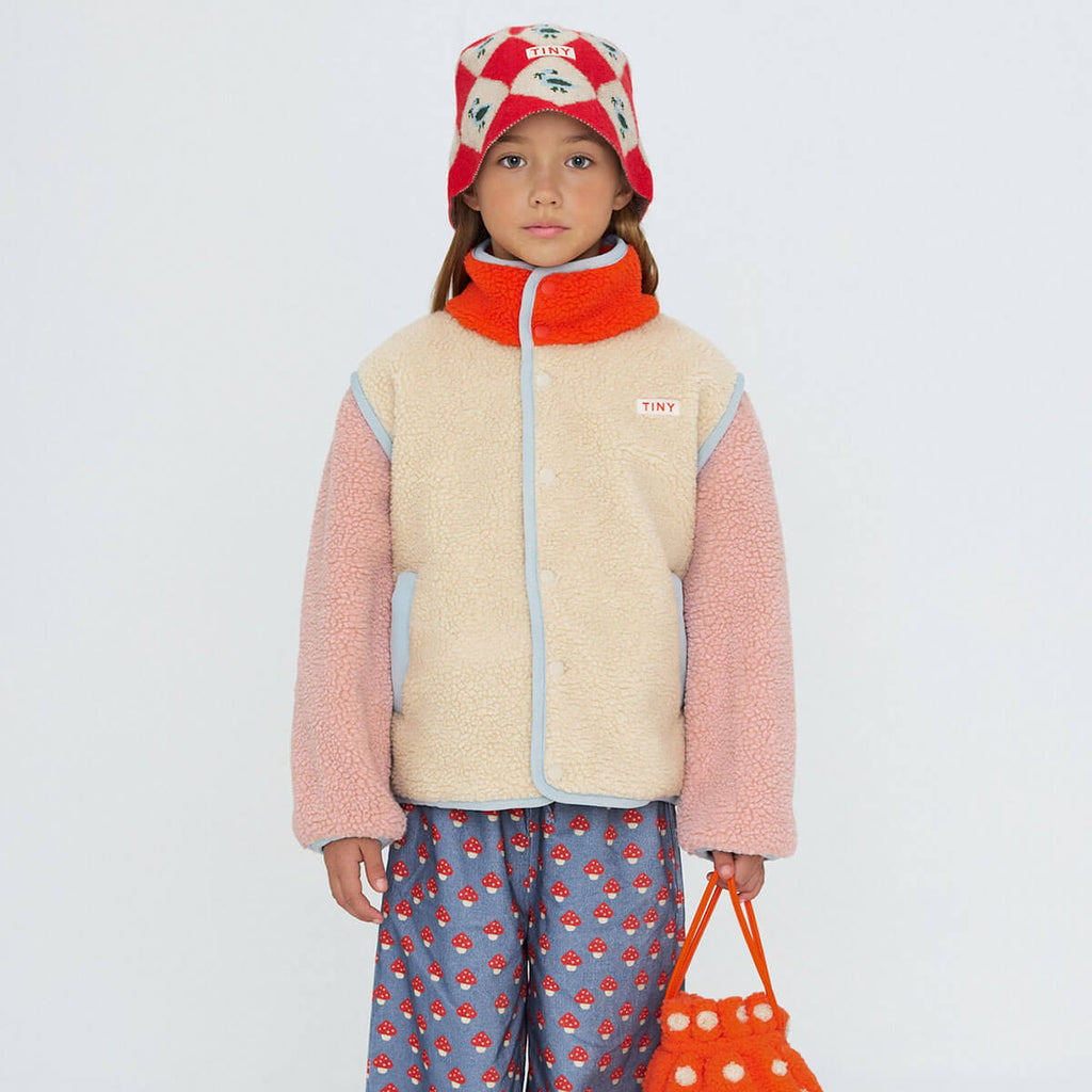 Veste Casual Sherpa Color-Block Vanille avec Doublure en Polaire Chaude pour Enfants Automne-Hiver (2-12 ans)