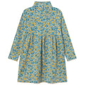 Robe Enfant en Coton Côtelé Col Montant, Motif Floral Bleu Délavé Artistique, Modèle Extensible Col Haut pour l'Automne (3-8 ans)