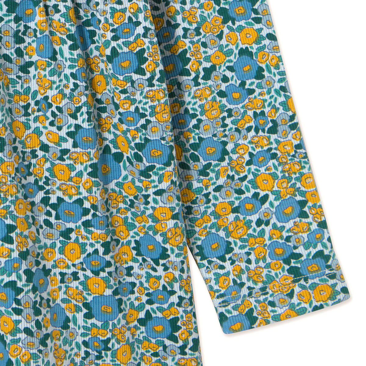 Robe Enfant en Coton Côtelé Col Montant, Motif Floral Bleu Délavé Artistique, Modèle Extensible Col Haut pour l'Automne (3-8 ans)