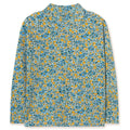 T-shirt à manches longues en coton côtelé à col montant avec motif floral artistique bleu délavé, chaleur au col pour l'automne (3-10 ans)