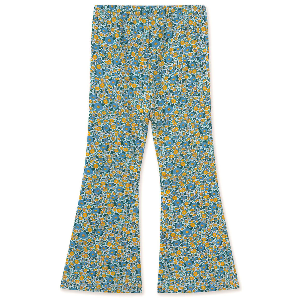 Pantalon en coton côtelé à motif floral bleu délavé artistique avec taille élastique pour le confort des enfants au quotidien (3-10 ans)