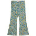 Pantalon en coton côtelé à motif floral bleu délavé artistique avec taille élastique pour le confort des enfants au quotidien (3-10 ans)