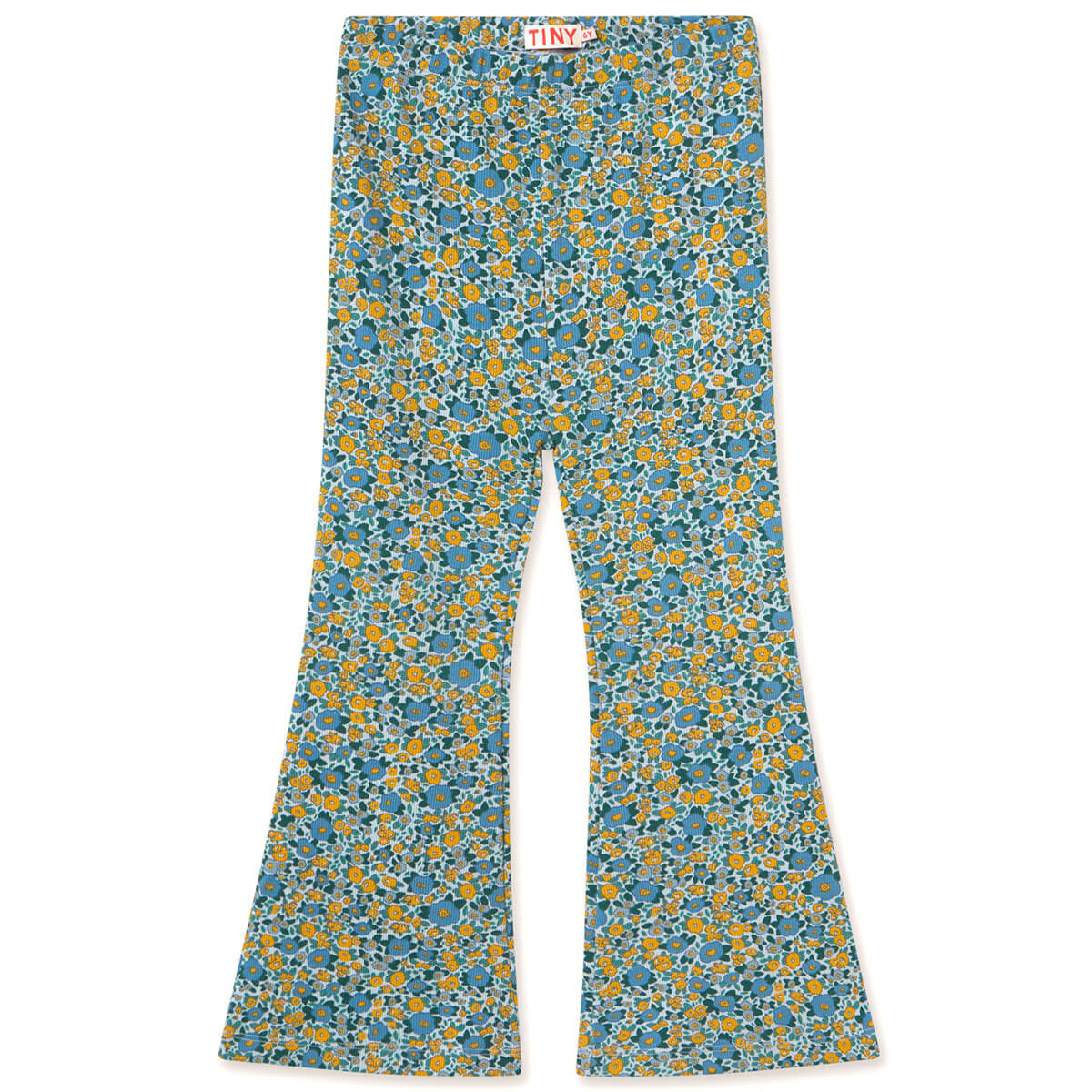 Pantalon en coton côtelé à motif floral bleu délavé artistique avec taille élastique pour le confort des enfants au quotidien (3-10 ans)